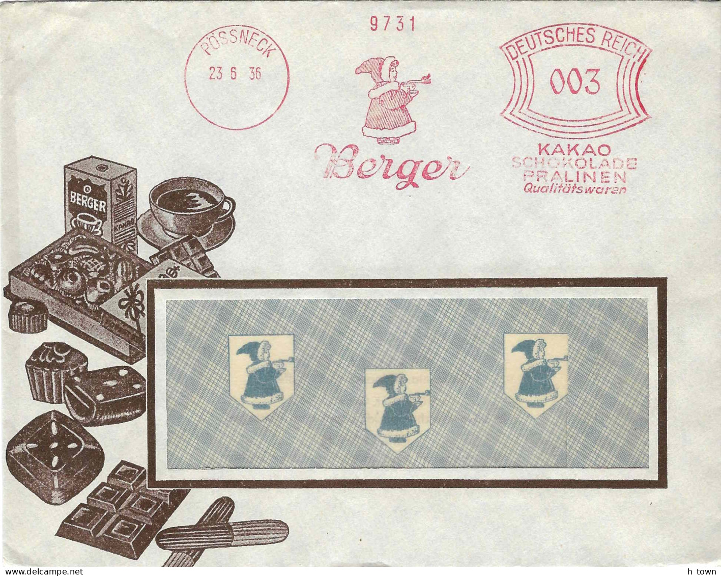 414  Cacao, Chocolat: Ema D'Allemagne, 1936 - Cocoa, Chocolate: Meter Stamp From Pössnek, Germany. Berger - Alimentation