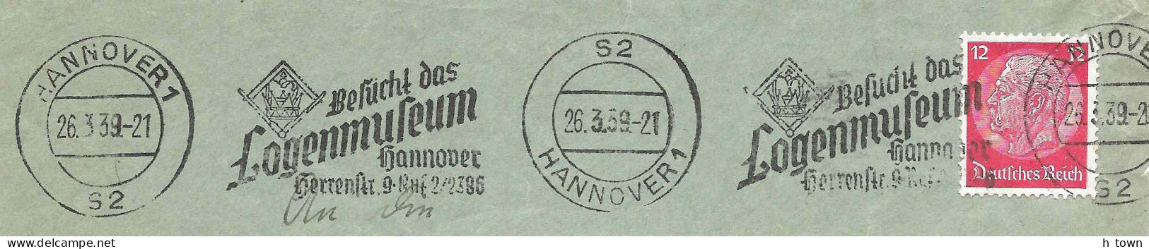 414  Suppression Of Freemasonry Under Nazi-Rule: Lodge-"Museum" Hannover. Slogan-cancel Of 1939 - Vrijmetselarij