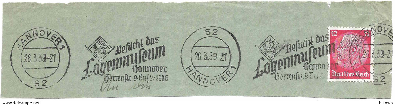 414  Suppression Of Freemasonry Under Nazi-Rule: Lodge-"Museum" Hannover. Slogan-cancel Of 1939 - Massoneria