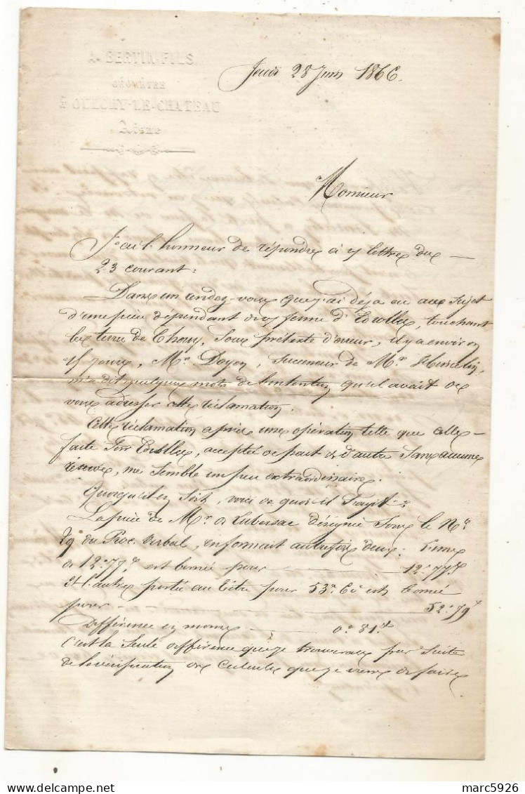 N°1725 ANCIENNE LETTRE A DECHIFFRRER DATE 1866 - Historische Dokumente