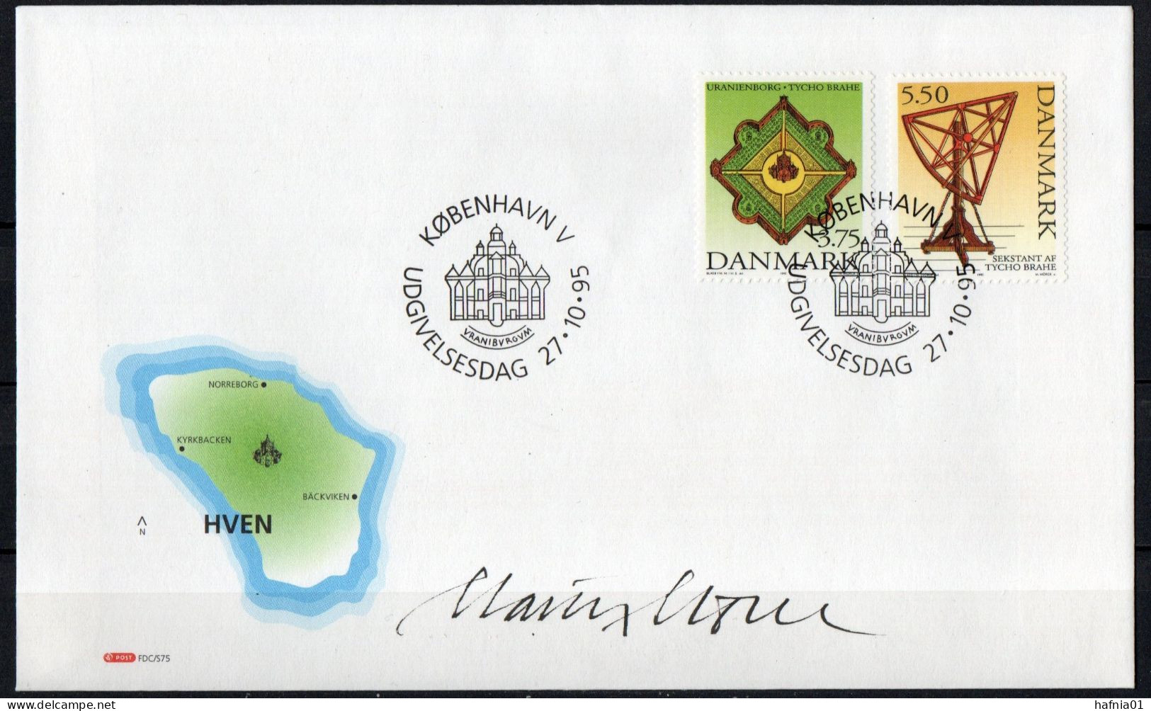 Martin Mörck. Denmark 1995. 450 Anniv Tycho Brahe. Astronomy. Michel 1110 - 1111 FDC. Signed. - FDC