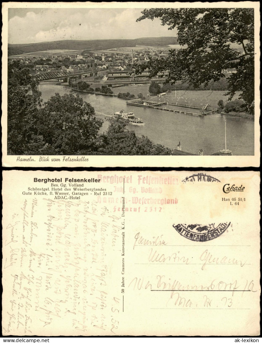 Ansichtskarte Hameln Blick Vom Felsenkeller - Flußbadeanstalt 1951 - Hameln (Pyrmont)