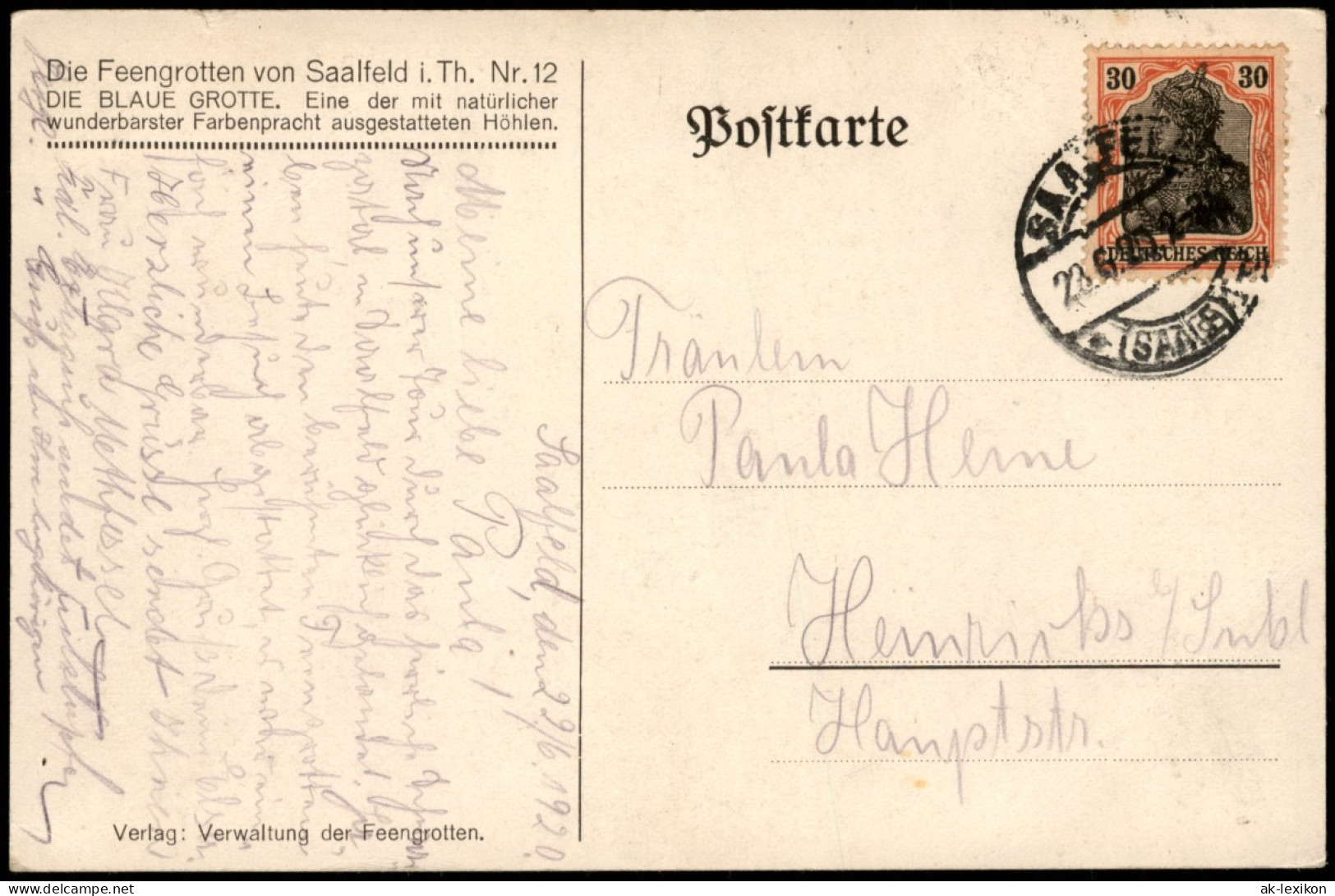 Ansichtskarte Saalfeld (Saale) Feengrotten - Künstlerkarte 1920 - Saalfeld