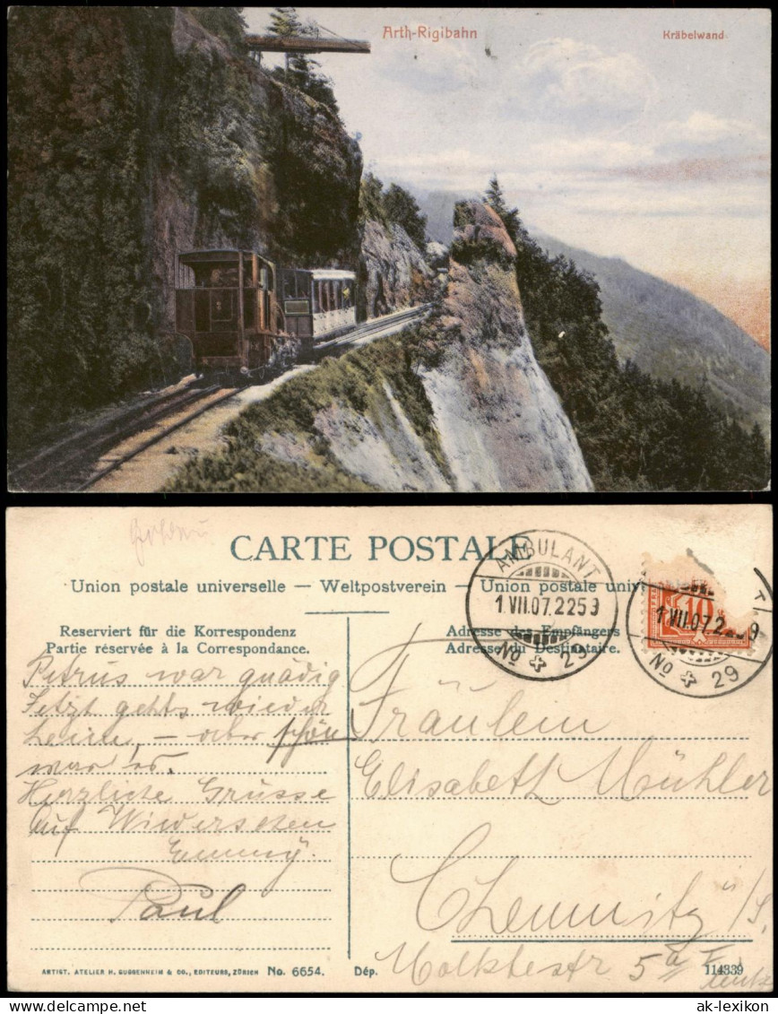 Ansichtskarte Arth SZ Schweizer Bergbahn Arth-Rigibahn Kräbelwand 1907 - Sonstige & Ohne Zuordnung
