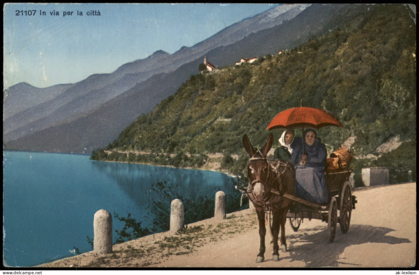 Ansichtskarte  In Via Per La Città; Ansicht Mit Esel U. Fuhrwerk 1931 - Esel