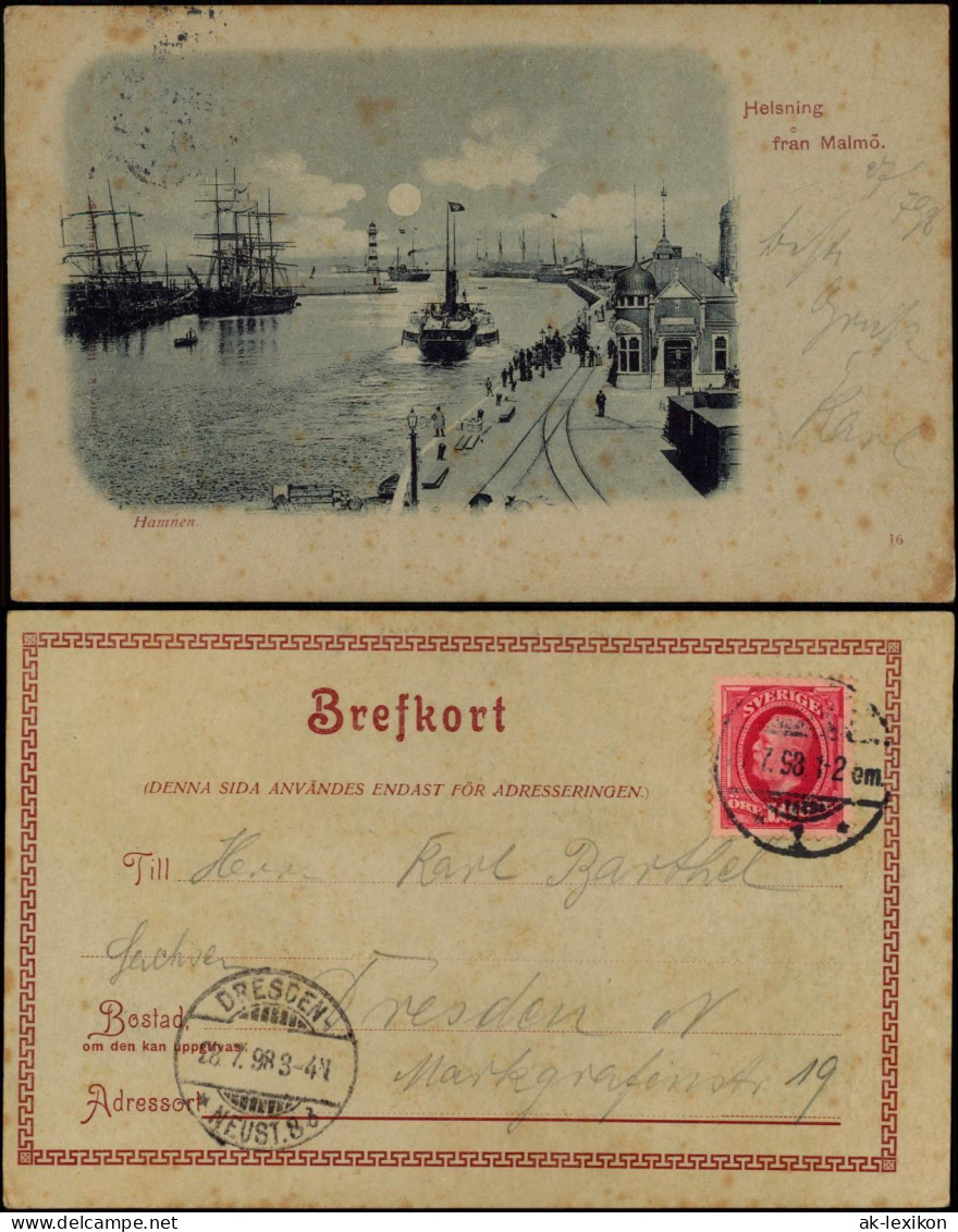 Postcard Malmö Helsning Mondscheinlitho 1898 - Schweden