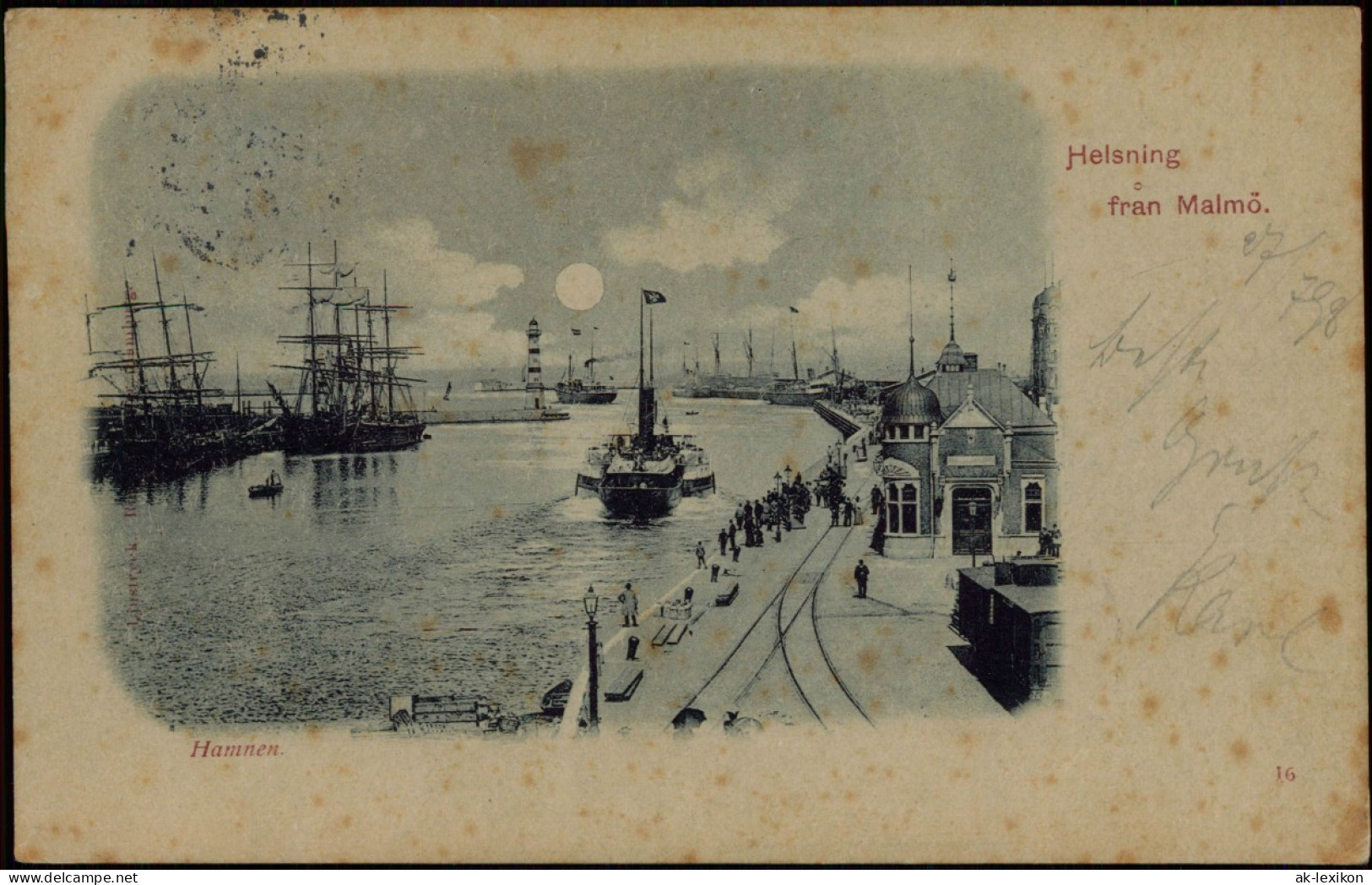 Postcard Malmö Helsning Mondscheinlitho 1898 - Suède