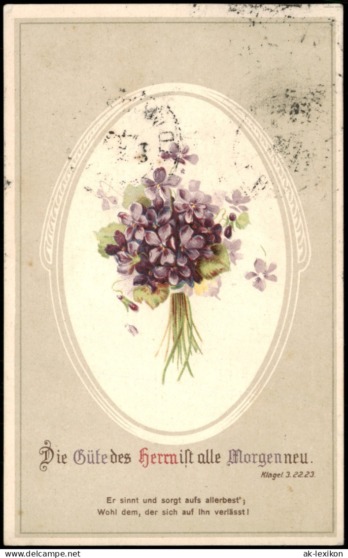 Künstlerkarte Motiv Blumen Blumenstrauß Mit Religiösem Spruch 1913 - Pintura & Cuadros