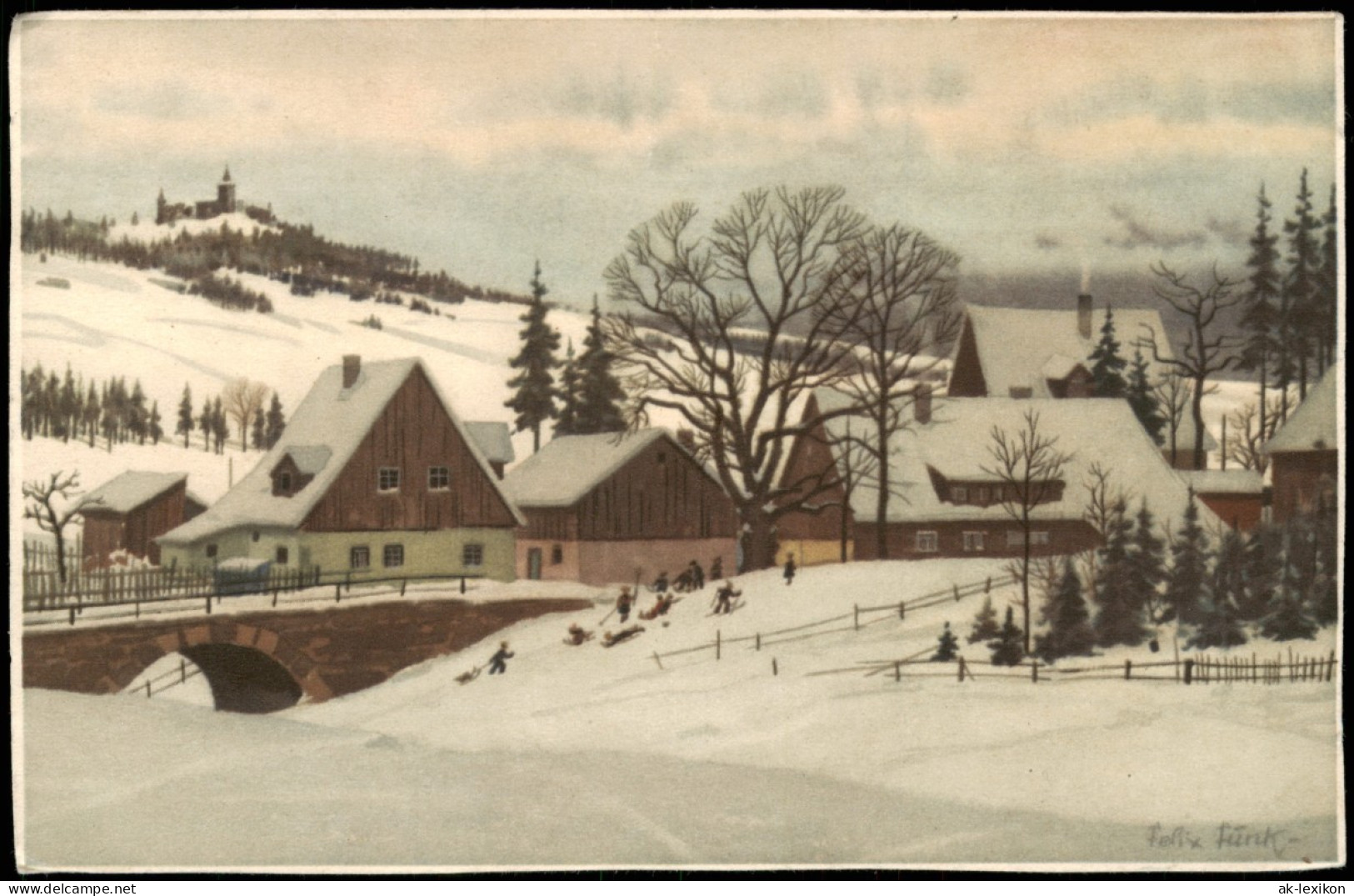 Winter-Ansichtskarten (Schnee/Eis) / Stimmungsbild Dorfpartie Künstlerkarte 1953 - Unclassified