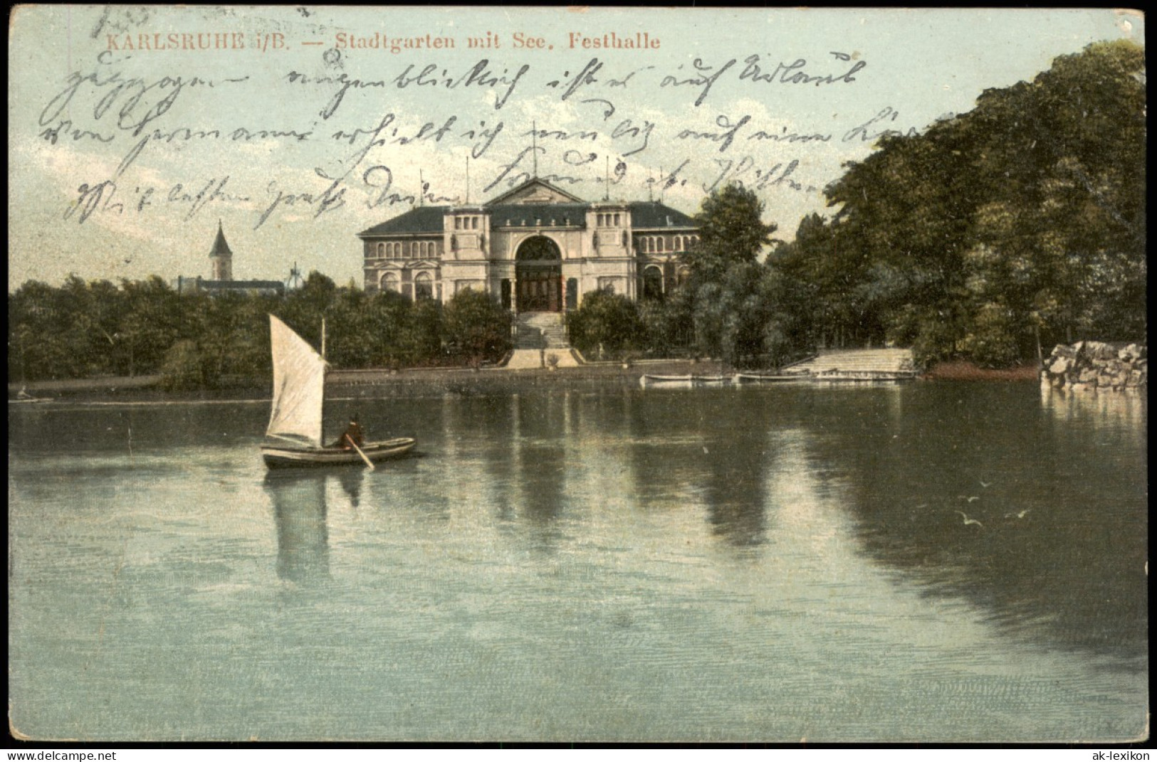 Ansichtskarte Karlsruhe Stadtgarten  Festhalle 1908  Gel. Stempel K. Mühlburg - Karlsruhe