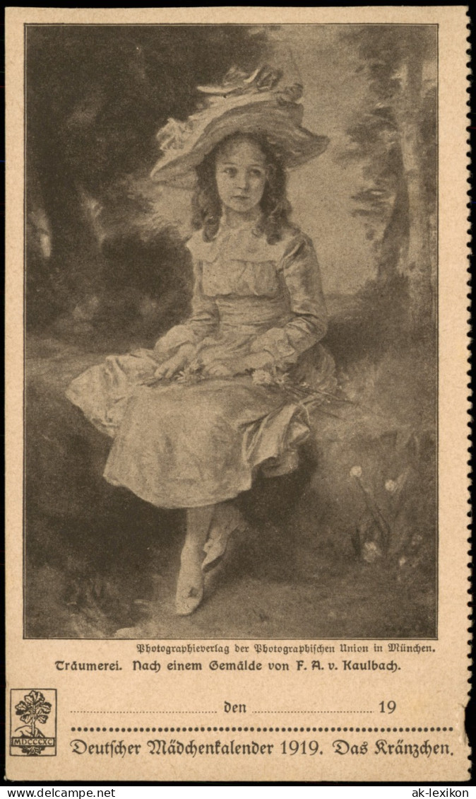 Träumerei Gemälde   F. A. V. Kaulbach. Künstlerkarte: Gemälde / Kunstwerke 1919 - Pintura & Cuadros