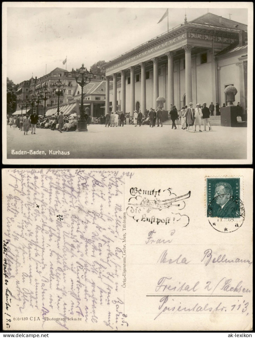 Baden-Baden Kurhaus, Hotel - Feine Herrschaften Flanieren - Fotokarte 1928 - Baden-Baden