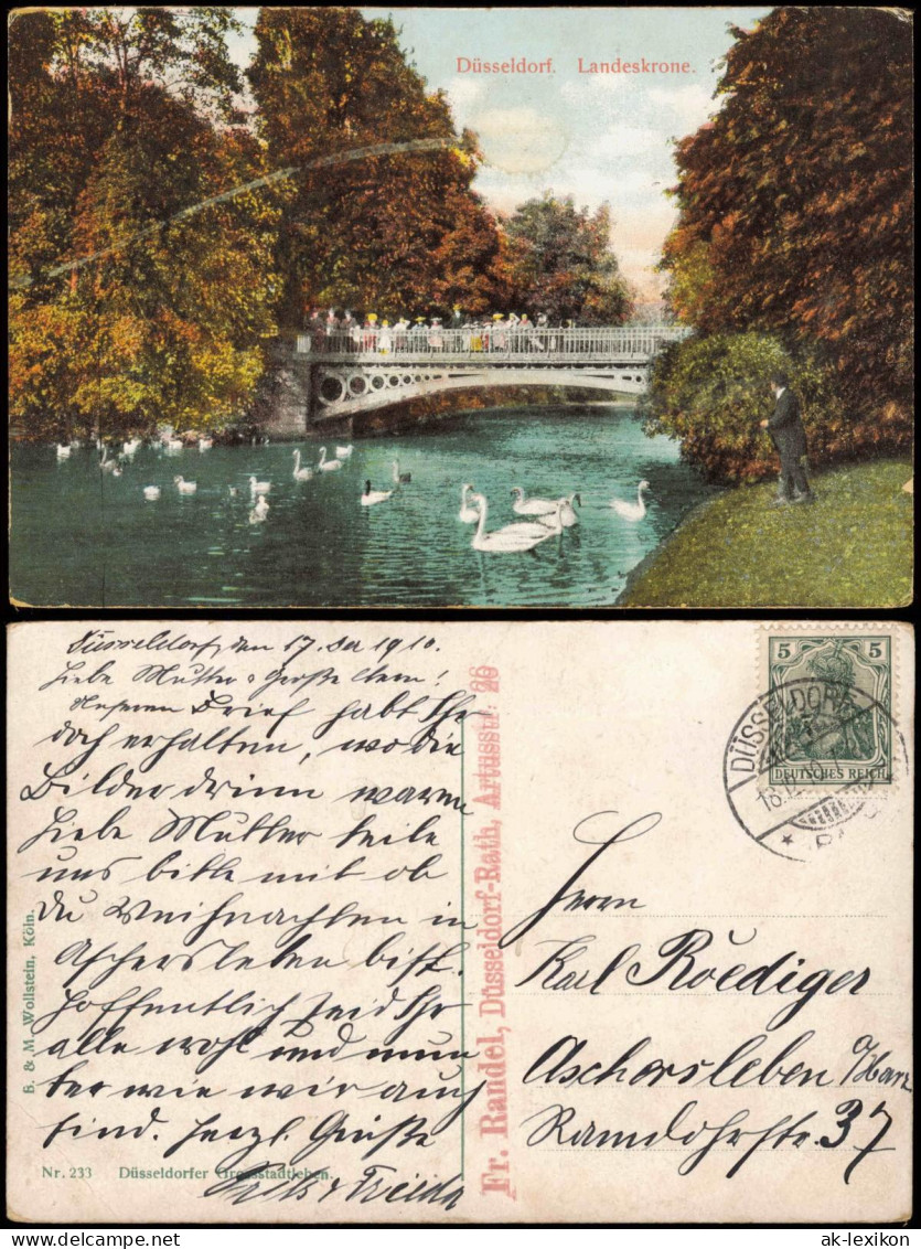 Ansichtskarte Düsseldorf Landeskrone Partie, Schwäne Vor Einer Brücke 1910 - Duesseldorf