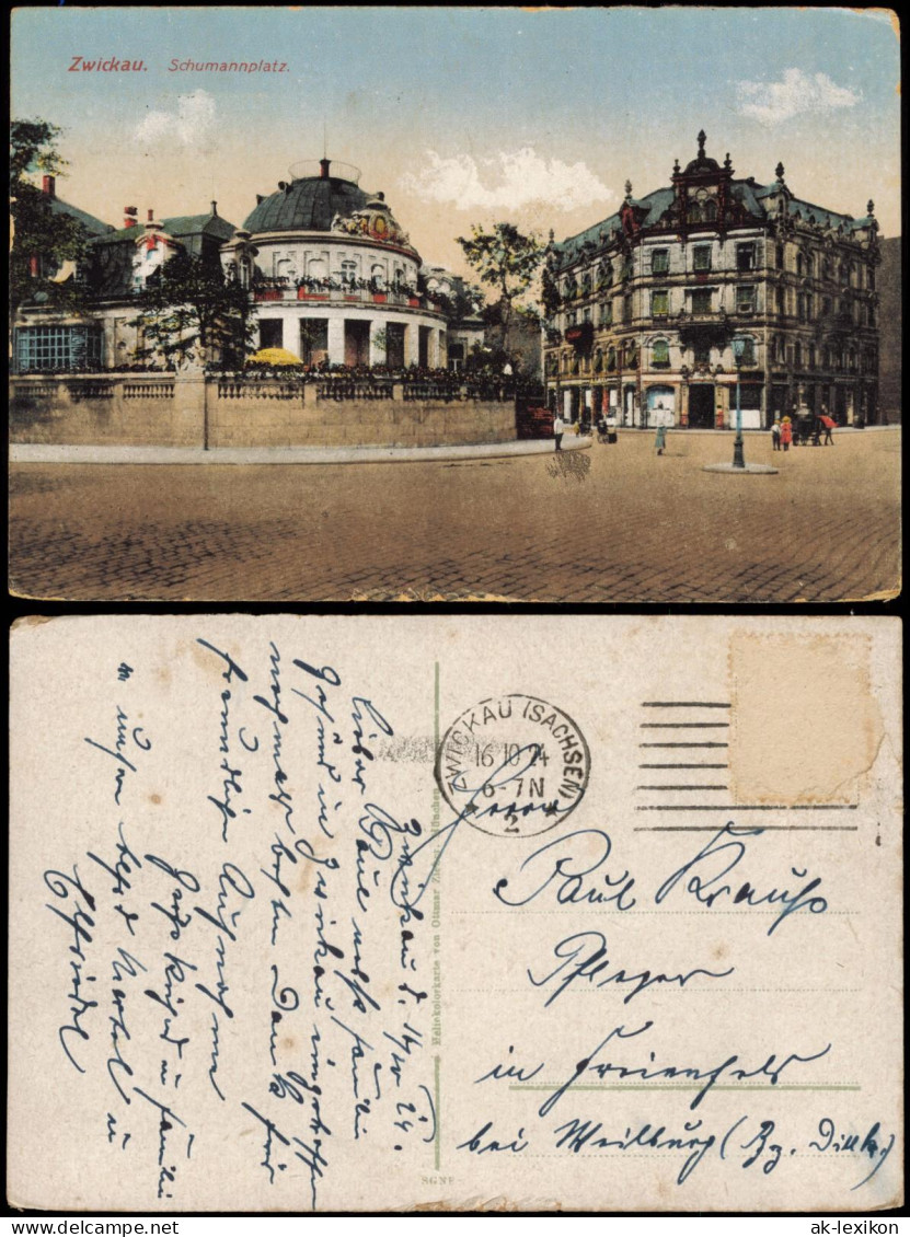 Ansichtskarte Zwickau Restauration - Partie Am Schumannplatz 1915/1924 - Zwickau
