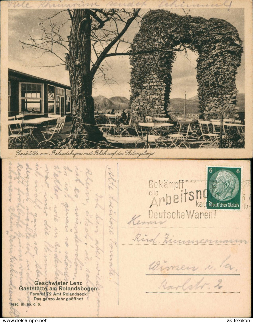 Rolandswerth-Remagen Gaststätte Am Rolandsbogen Mit   Shebengebirge 1935 - Remagen