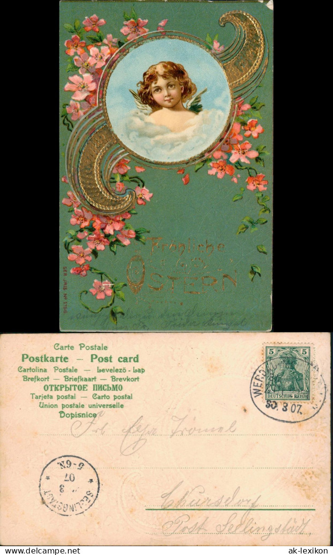 Ansichtskarte    Engel Angel Gold-Rocaille 1907  Prägekarte Bahnpoststempel - Unclassified