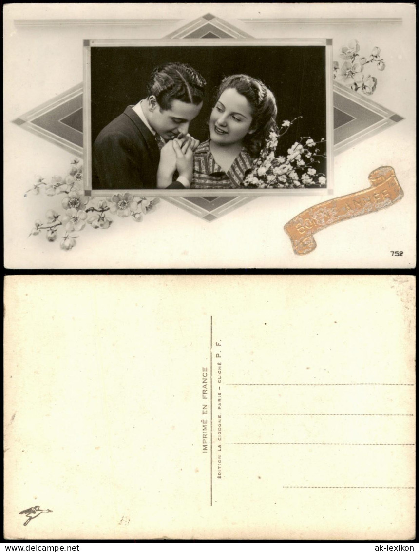 Neujahr Sylvester Gruss-AK "Bonne Année" Verliebtes Paar Als Foto 1930 - Neujahr