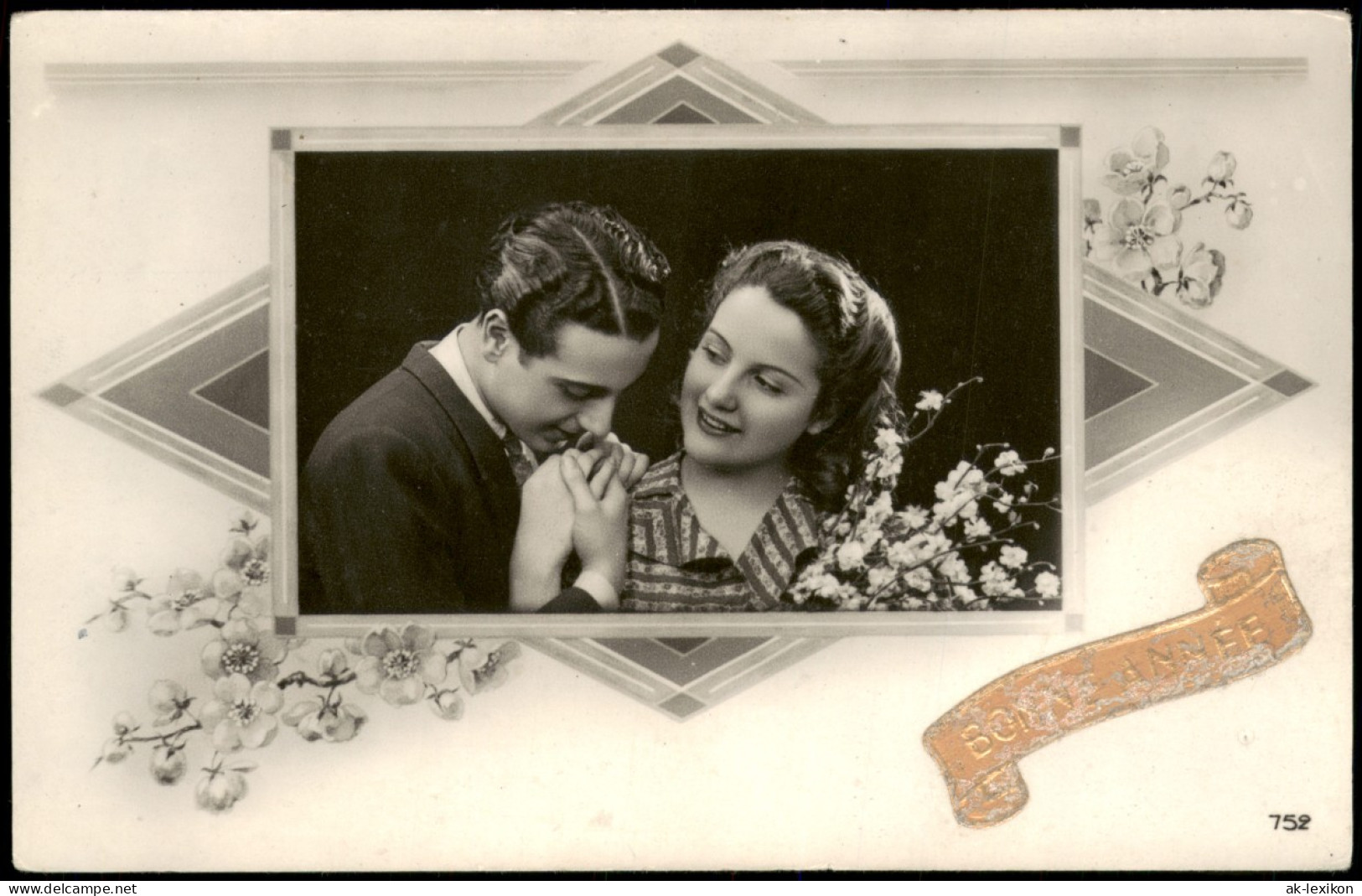 Neujahr Sylvester Gruss-AK "Bonne Année" Verliebtes Paar Als Foto 1930 - Neujahr