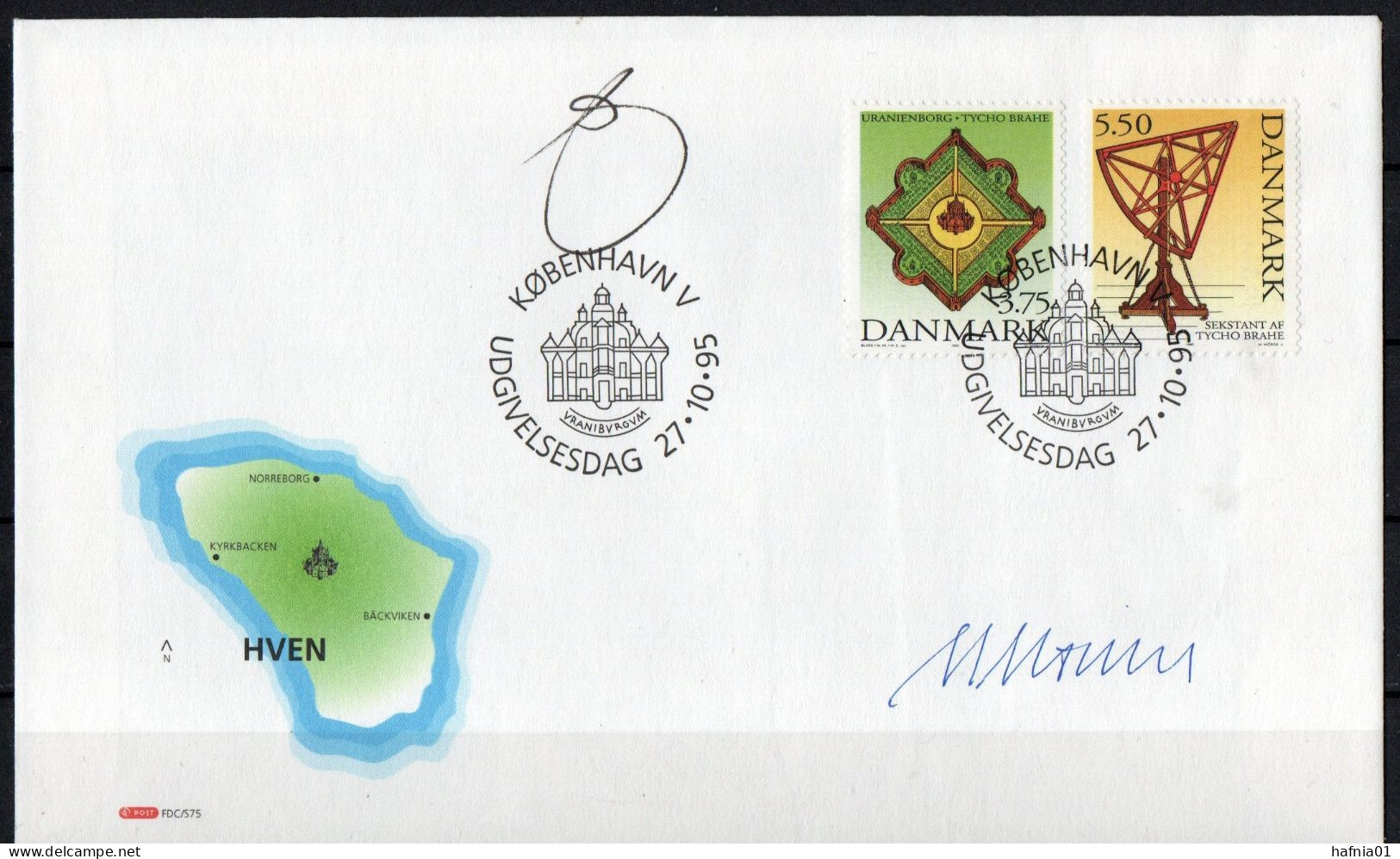 Martin Mörck. Denmark 1995. 450 Anniv Tycho Brahe. Astronomy. Michel 1110 - 1111 FDC. Signed. - FDC