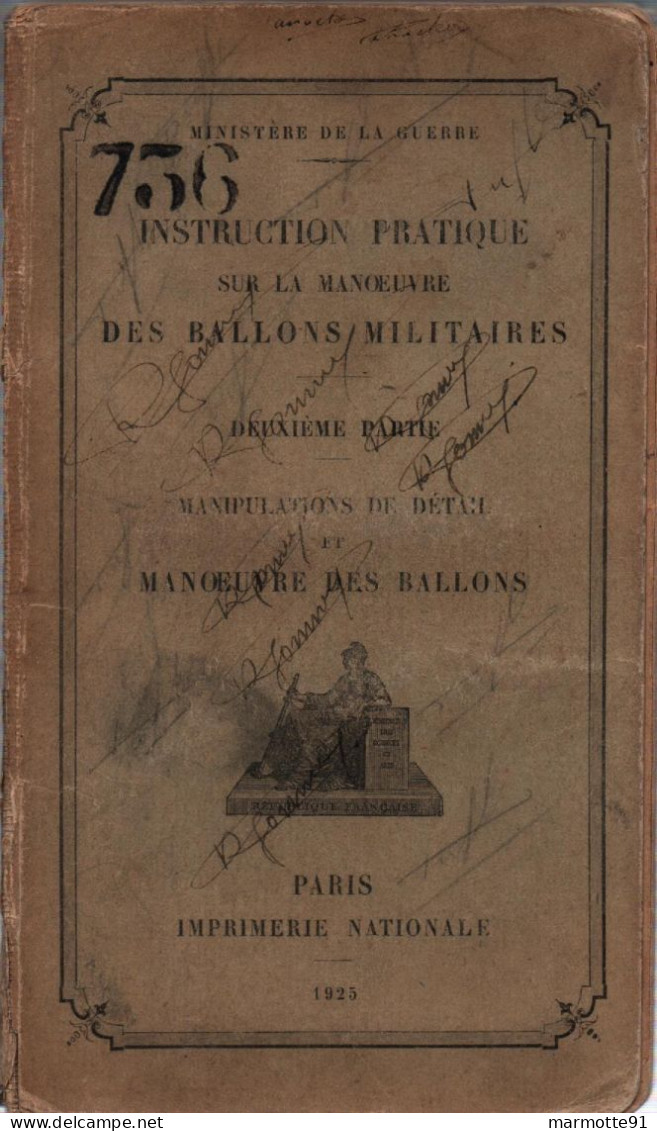 INSTRUCTION PRATIQUE MANOEUVRE DES BALLONS MILITAIRES 1925  MANIPULATIONS DE DETAIL  AVIATION OBSERVATION - Aviazione