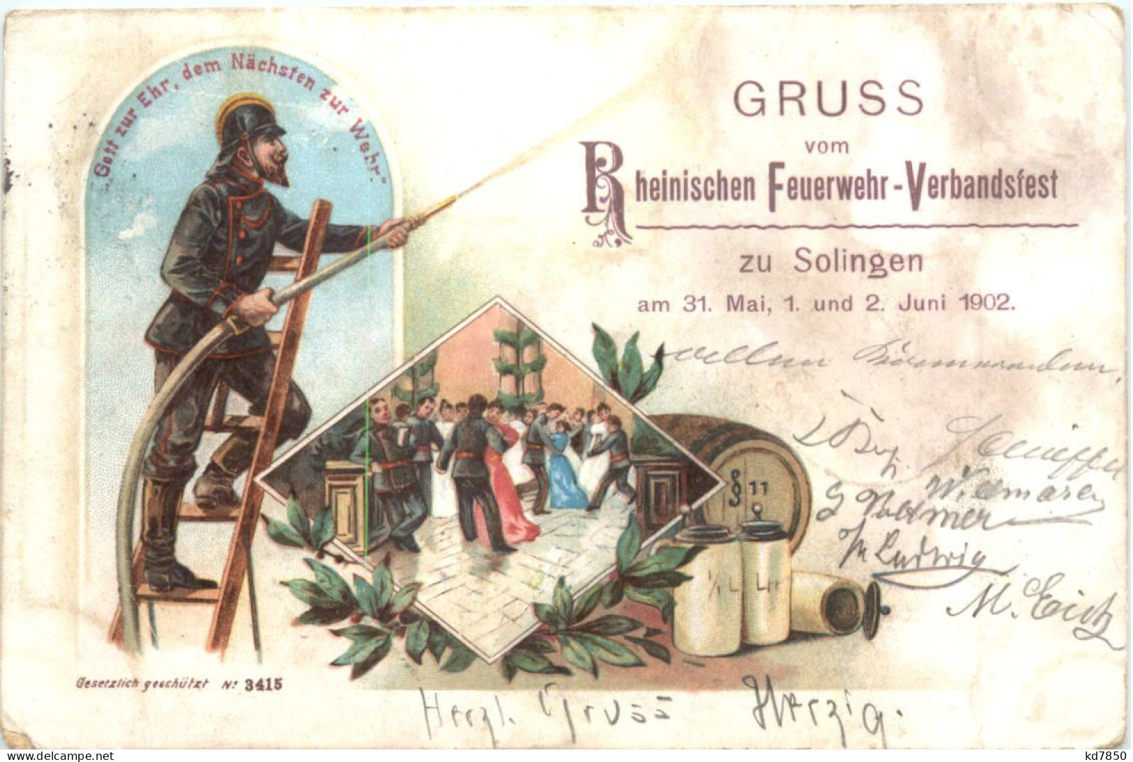 Solingen - Gruss Vom Feuerwehr Verbandsfest 1902 - Litho - Solingen