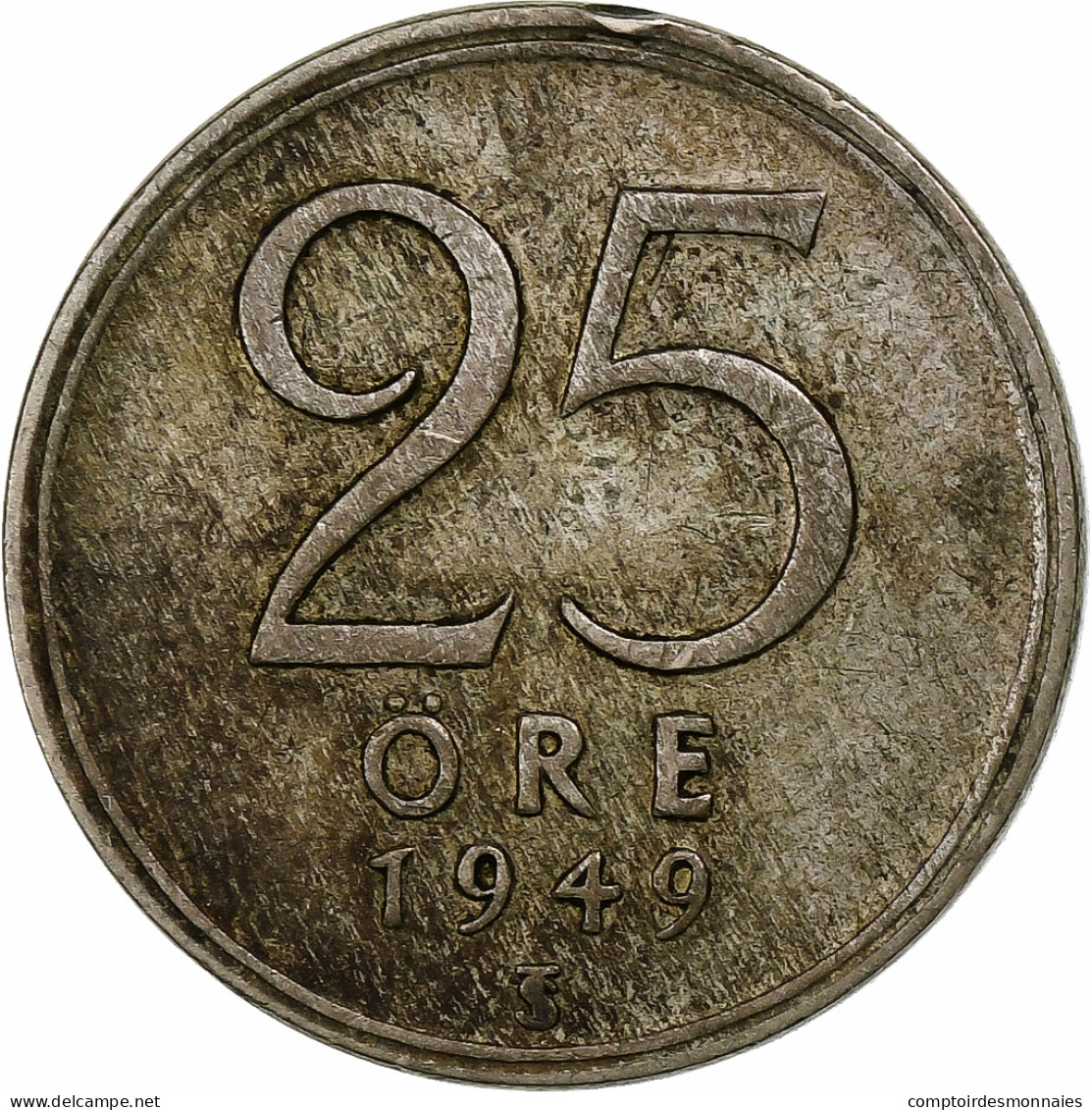 Suède, Gustaf V, 25 Öre, 1949, Argent, TB+, KM:816 - Sweden