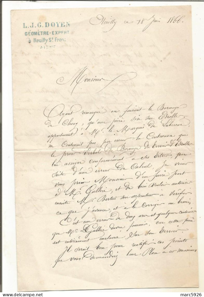 N°1726 ANCIENNE LETTRE DE DOYEN A ( A Dechiffrer) DATE 1866 AVEC LA REPONSE SUR LE MEME DOCUMENT - Historische Dokumente