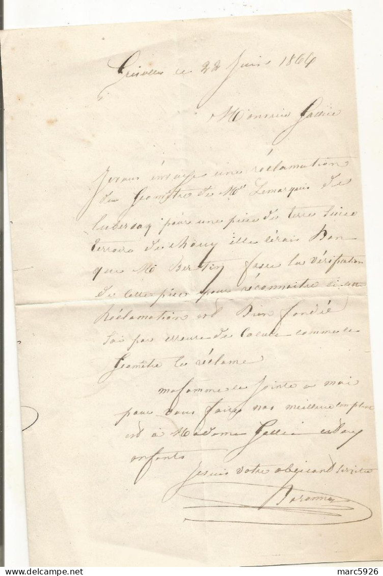 N°1726 ANCIENNE LETTRE DE DOYEN A ( A Dechiffrer) DATE 1866 AVEC LA REPONSE SUR LE MEME DOCUMENT - Historische Dokumente