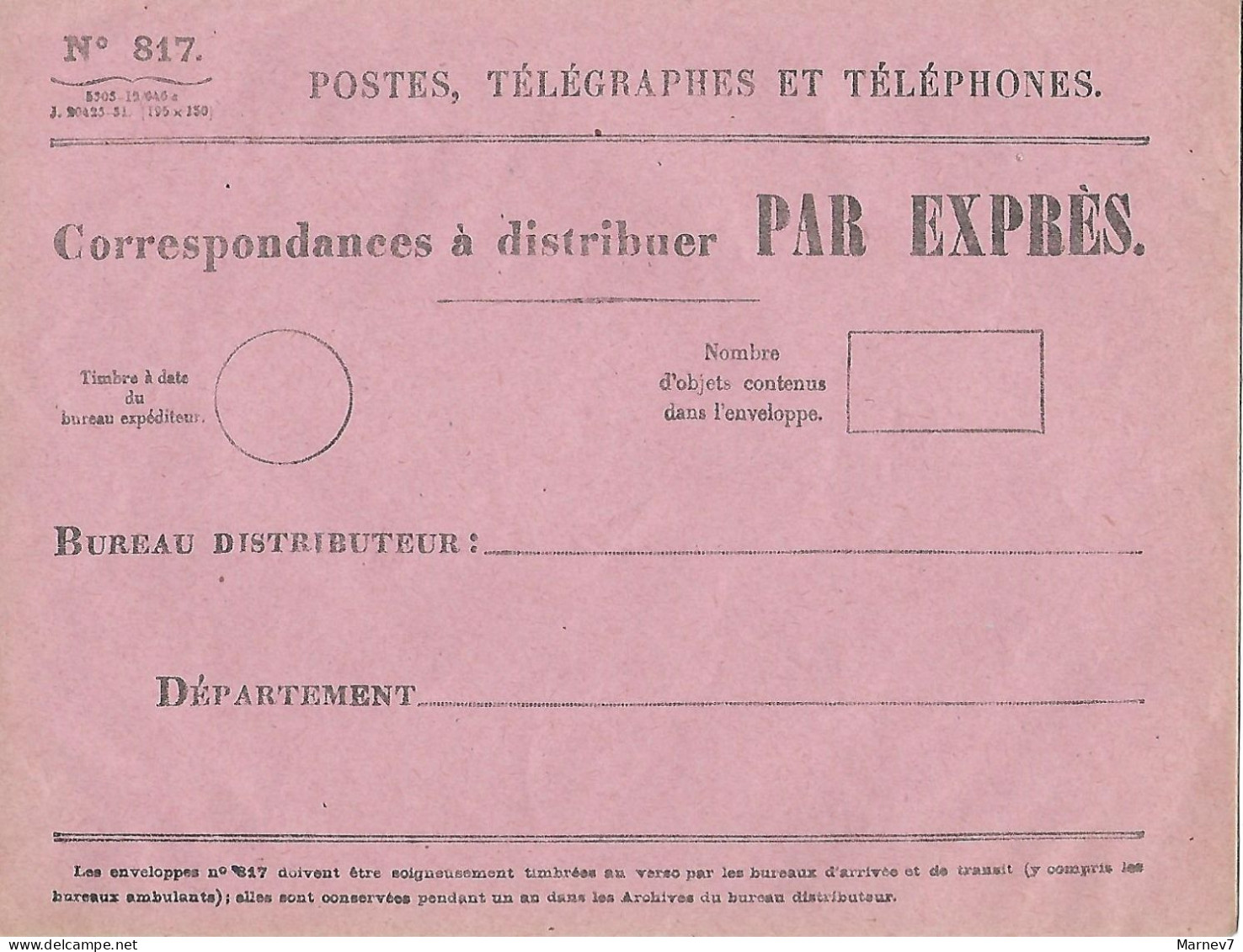 3 Enveloppes De Service - Poste Postes - CHARGEMENTS - ENVELOPPE-DEPECHE - Correspondances Par EXPRES - N° 10 -  8 - 817 - Post