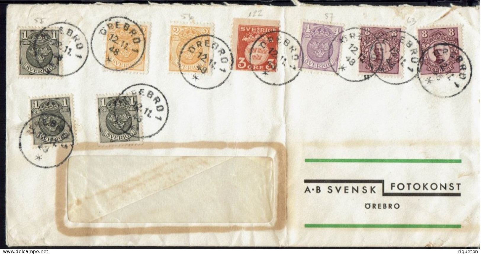 Affranchissement Multiple Sur Enveloppe à Fenêtre  A.B  Svensk  Fotokonst  Orebro. Cachets Orebro 1 Du 12-11-1948. - Lettres & Documents