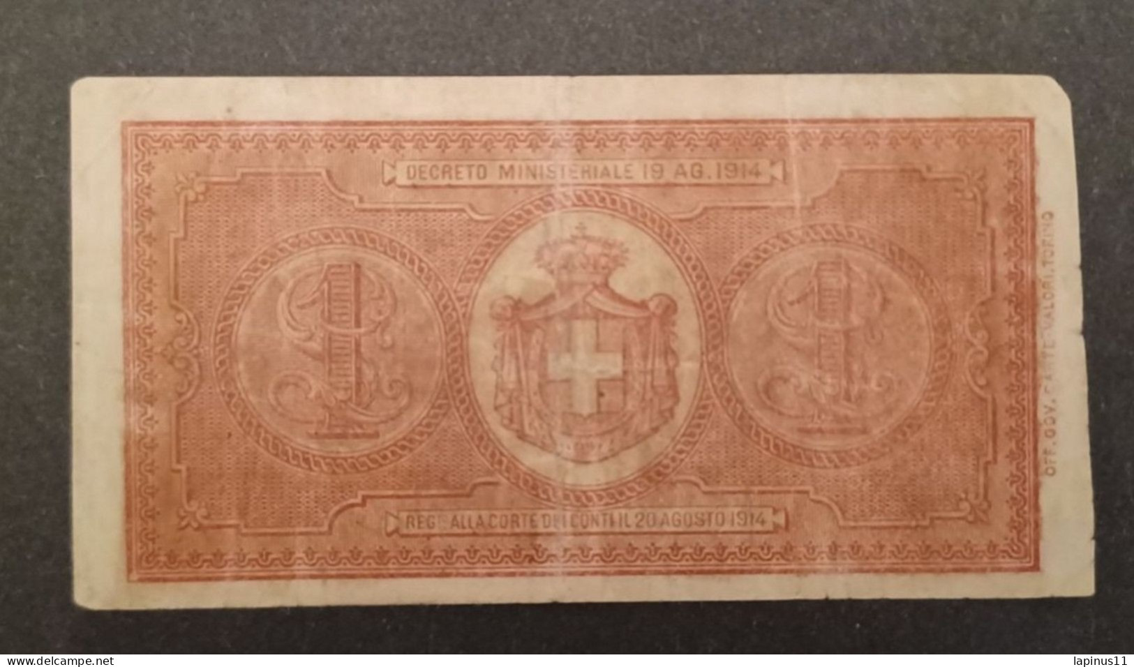 BANCONOTA ITALIA REGNO VENEZIA GIULIA VENEZIA TRIDENTINA VITTORIO 1914 EMANUELE BIGLIETTO DI STATO 1 LIRA - Italia – 1 Lira