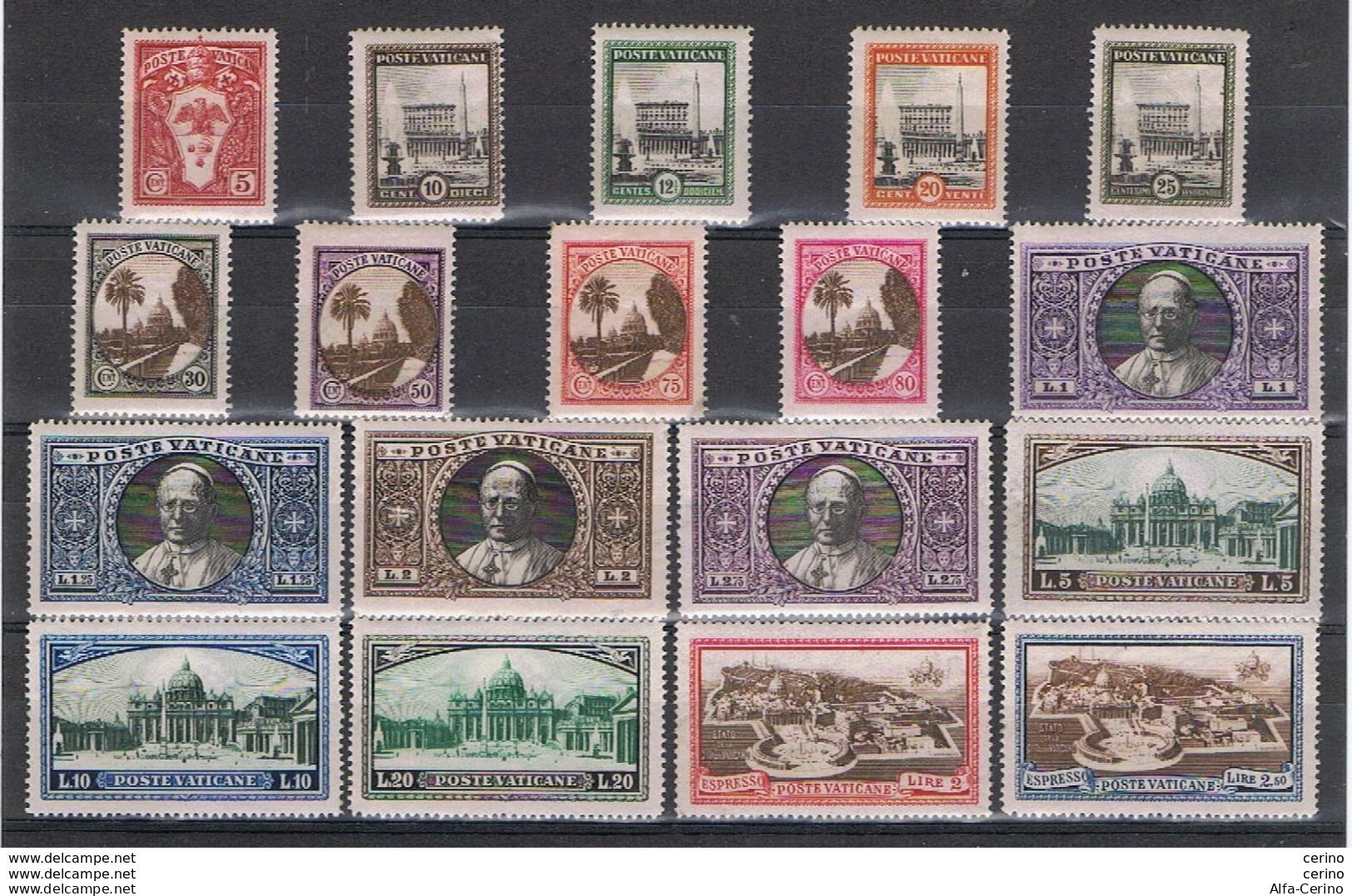 VATICANO:  1933  GIARDINI  E  MEDAGLIONI  -  S. CPL. 18  VAL. N. -  SASS. 19/E 4  -  SPL. - Neufs