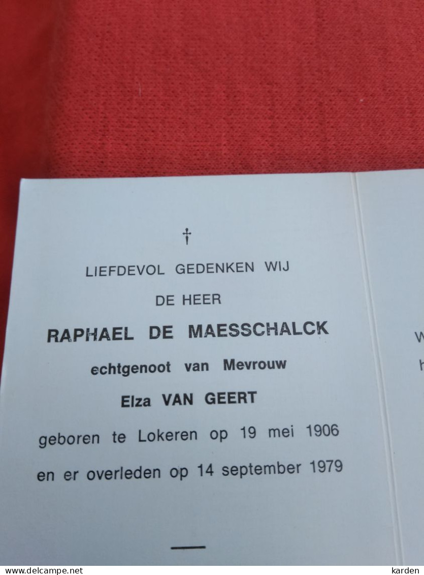 Doodsprentje Raphael De Maesschalck / Lokeren 19/5/1906 - 14/9/1979 ( Elza Van Geert ) - Religion & Esotericism