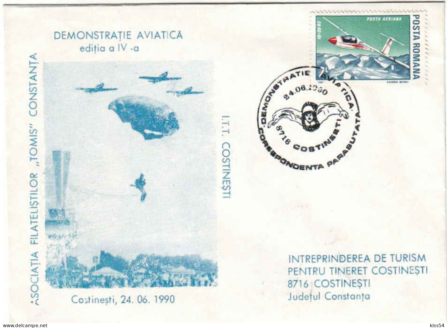 COV 04 - 73 Skydiving, Romania - Cover - Used - 1990 - Zeppelins