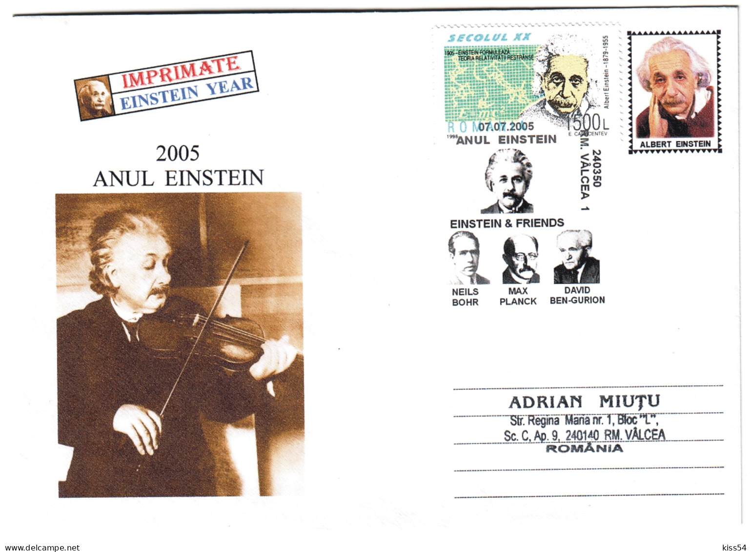 COV 04 - 1 ALBERT EINSTEIN, Romania - Cover - Used - 2005 - Albert Einstein
