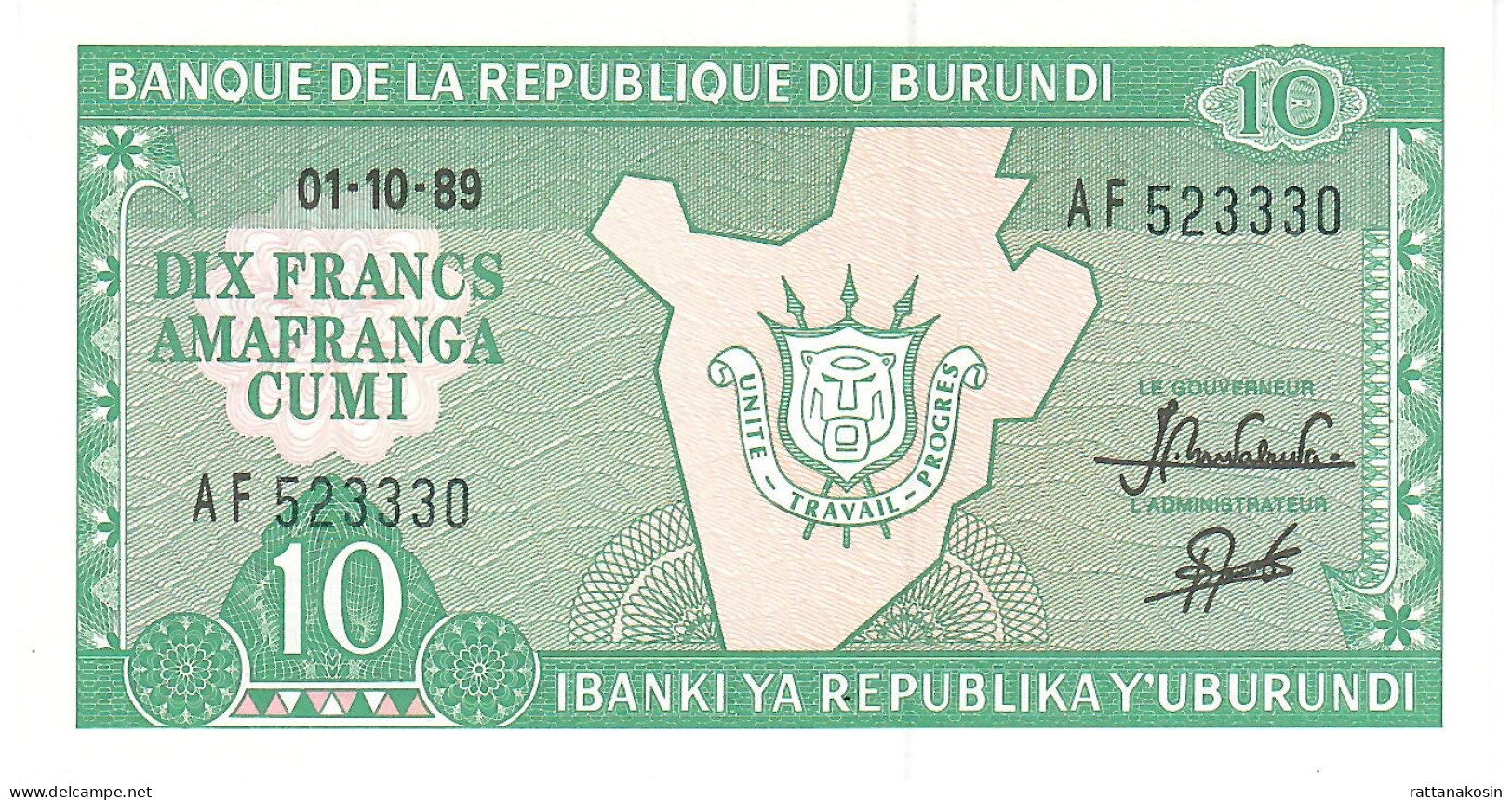 BURUNDI P33b 10 FRANCS 1989 UNC.UNC. - Burundi