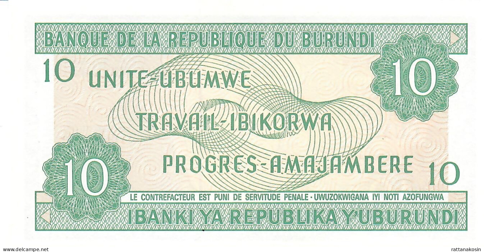 BURUNDI P33b 10 FRANCS 1989 UNC.UNC. - Burundi