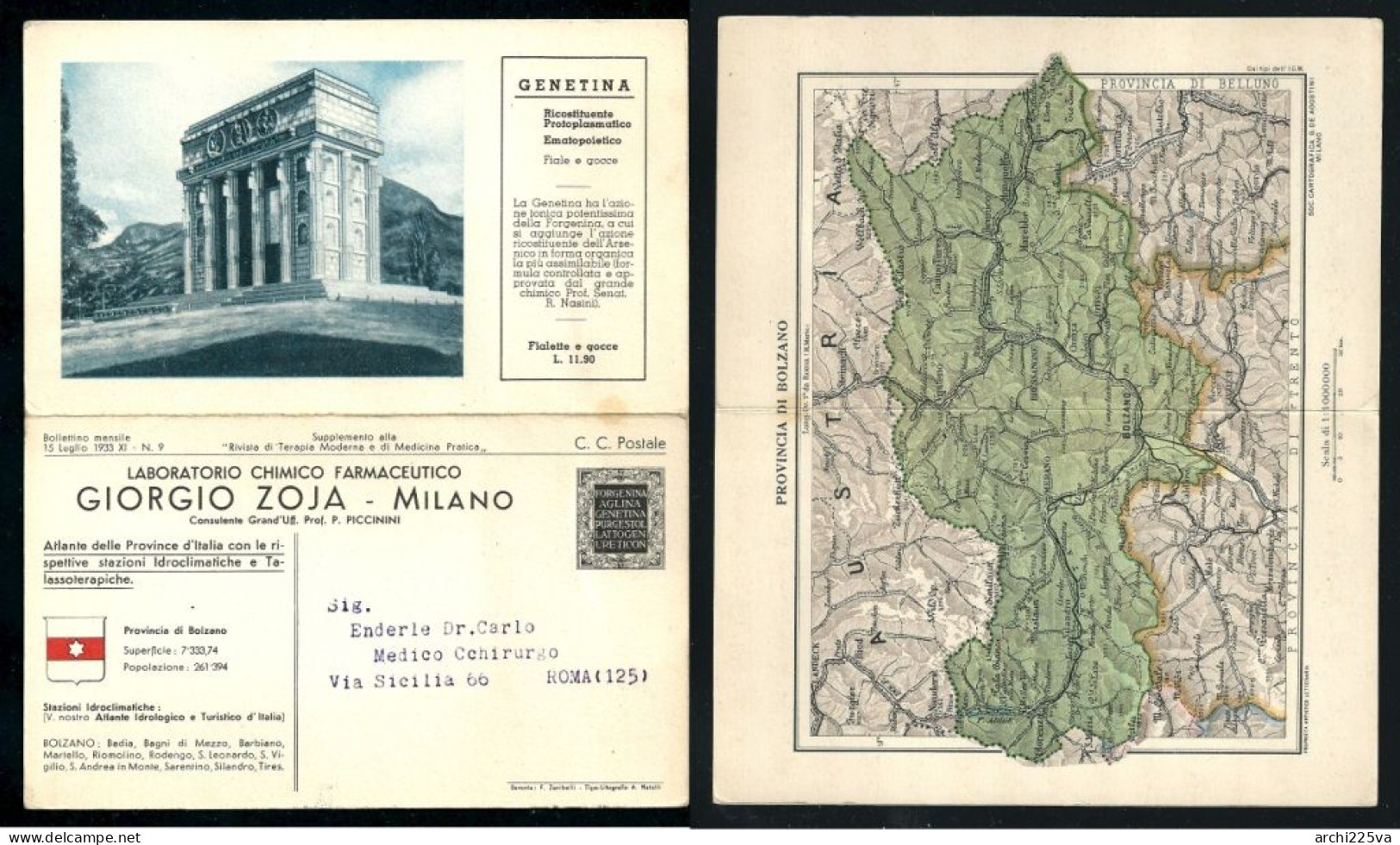 - 1933 / 1935 - 22 CARTOLINE Pubblicitarie - Laboratorio Chimico Farmaceutico - Giorgio ZOJA - Atlante delle Province -