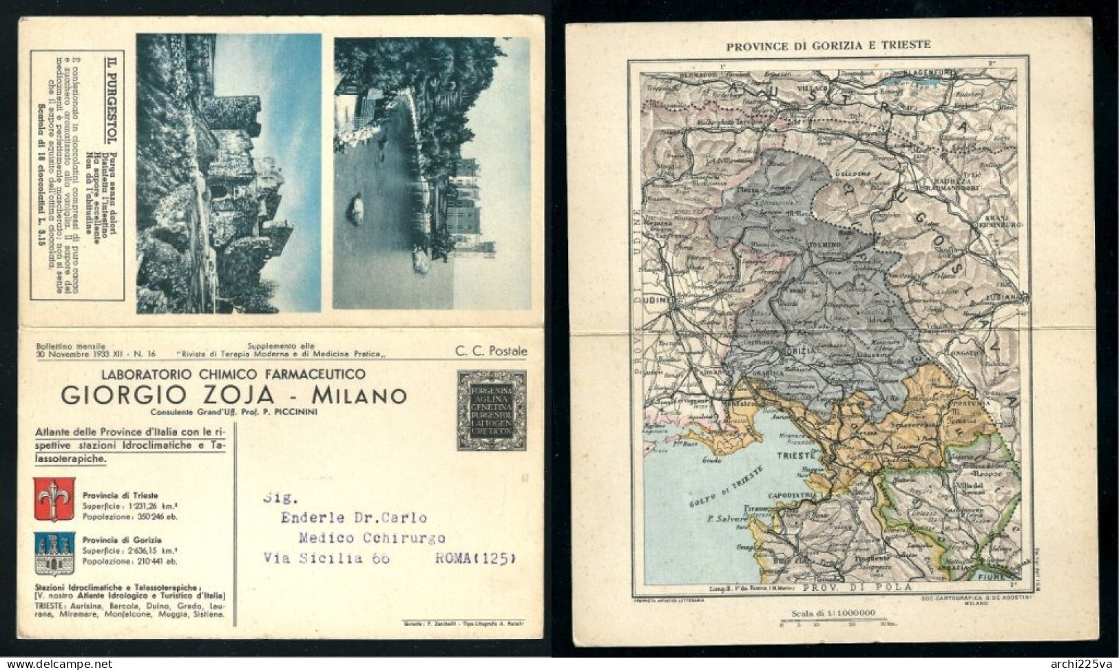 - 1933 / 1935 - 22 CARTOLINE Pubblicitarie - Laboratorio Chimico Farmaceutico - Giorgio ZOJA - Atlante delle Province -