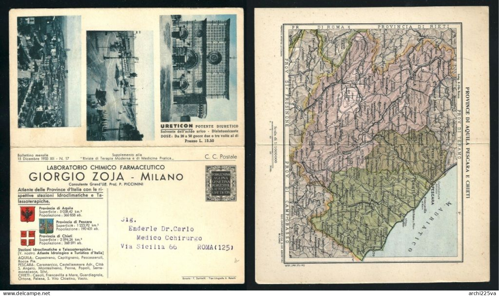 - 1933 / 1935 - 22 CARTOLINE Pubblicitarie - Laboratorio Chimico Farmaceutico - Giorgio ZOJA - Atlante delle Province -