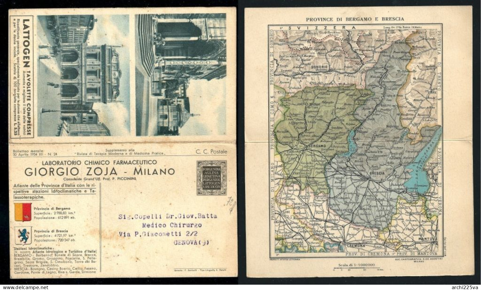 - 1933 / 1935 - 22 CARTOLINE Pubblicitarie - Laboratorio Chimico Farmaceutico - Giorgio ZOJA - Atlante delle Province -