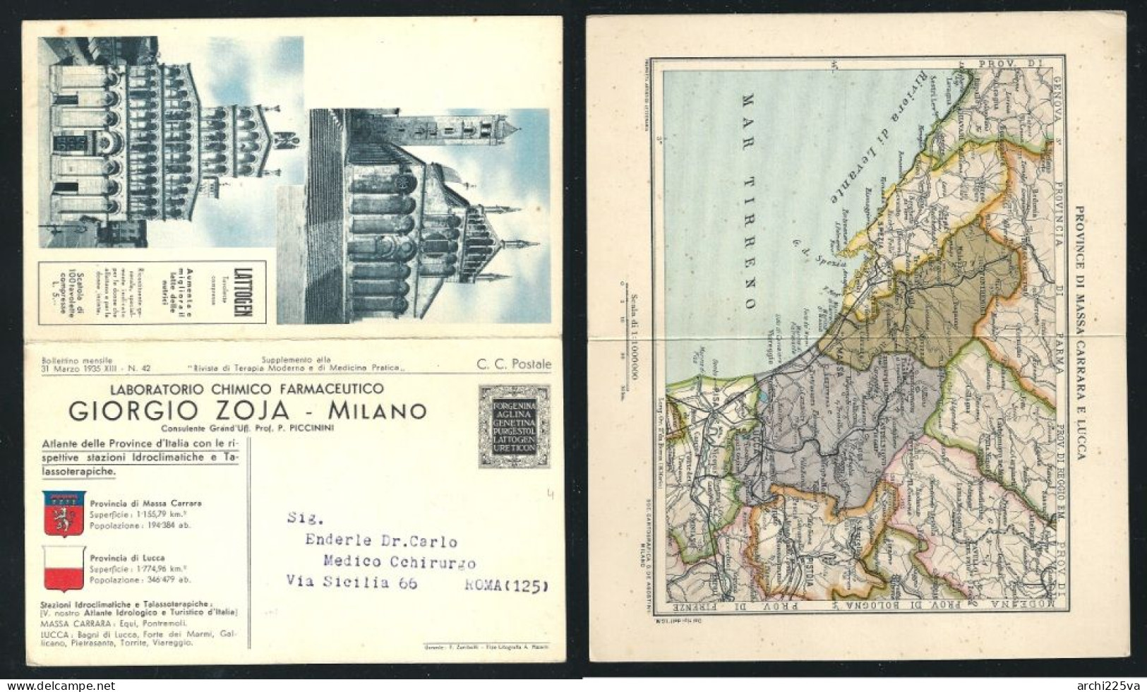 - 1933 / 1935 - 22 CARTOLINE Pubblicitarie - Laboratorio Chimico Farmaceutico - Giorgio ZOJA - Atlante delle Province -