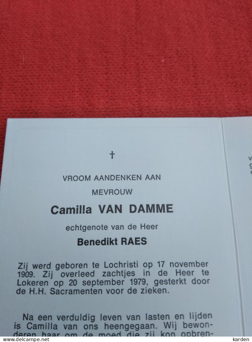 Doodsprentje Camilla Van Damme / Lochristi 17/11/1909 Lokeren 20/9/1979 ( Benedickt Raes ) - Religion &  Esoterik
