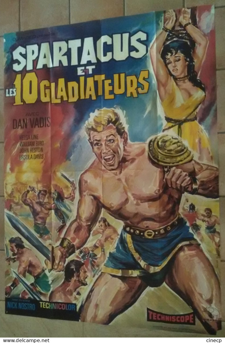 AFFICHE CINEMA FILM SPARTACUS ET LES 10 GLADIATEURS NICK NOSTRO DAN VADIS 1964 PEPLUM TB DESSIN - Posters