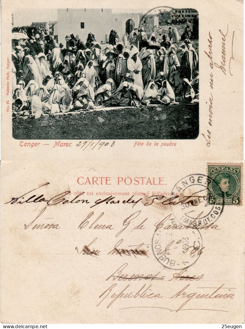 SPAIN 1903 POSTCARD SENT FROM TANGER TO BUENOS AIRES - Covers & Documents
