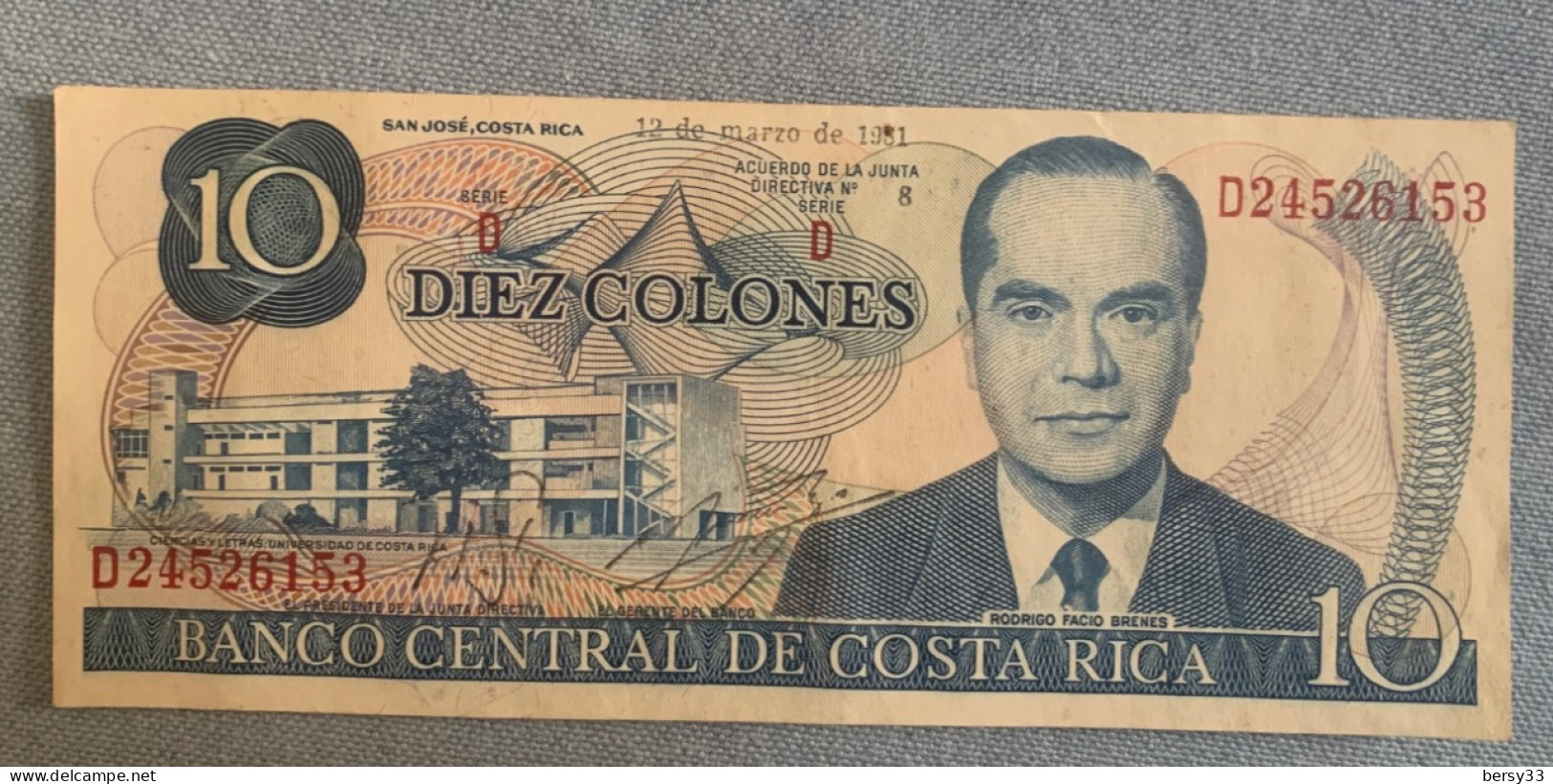 COSTA RICA Billet 10 Colónes Diez - 12-3-1981 - Costa Rica