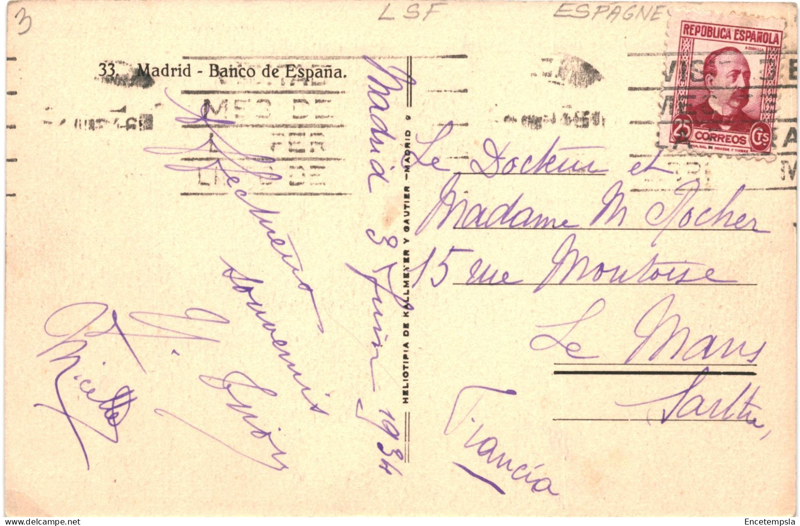 CPA Carte Postale Espagne Madrid Banco De Espana 1934 VM79140 - Madrid