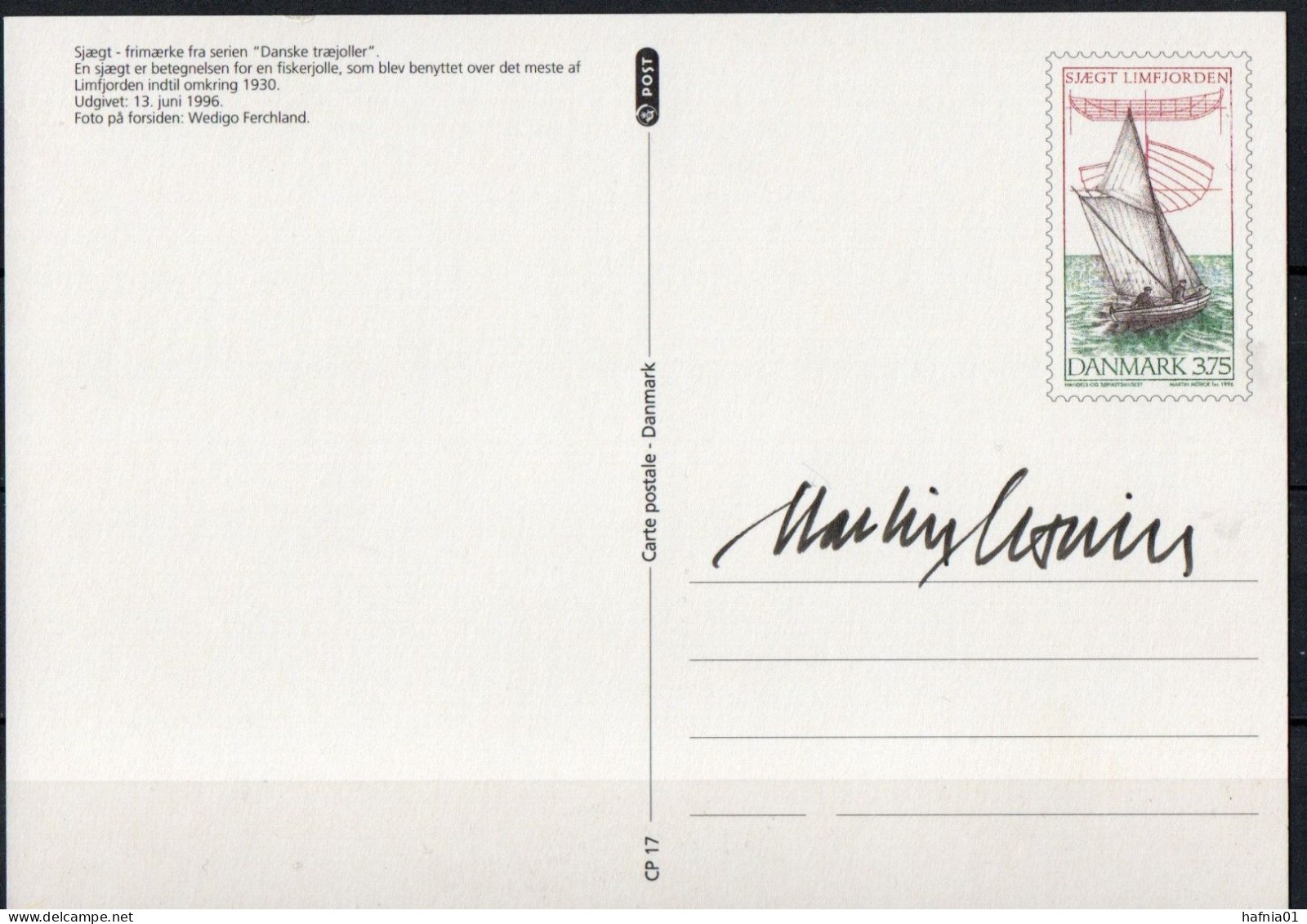 Martin Mörck. Denmark 1996. Danish Wooden Dinghies. Michel 1128 Prestamped Card. Signed. - Autres & Non Classés