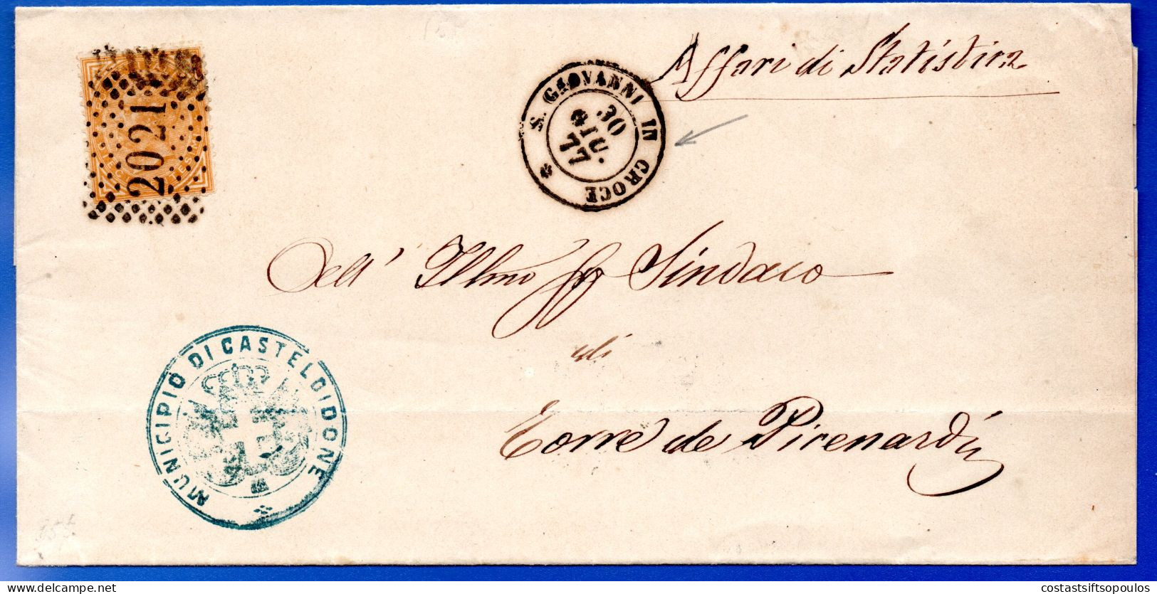 2824. ITALY,1877 COVER 2021 NUMERAL,S.GIOVANNI DI CROCE,TORRE DE MALAMBERTI POSTMARKS - Marcophilie