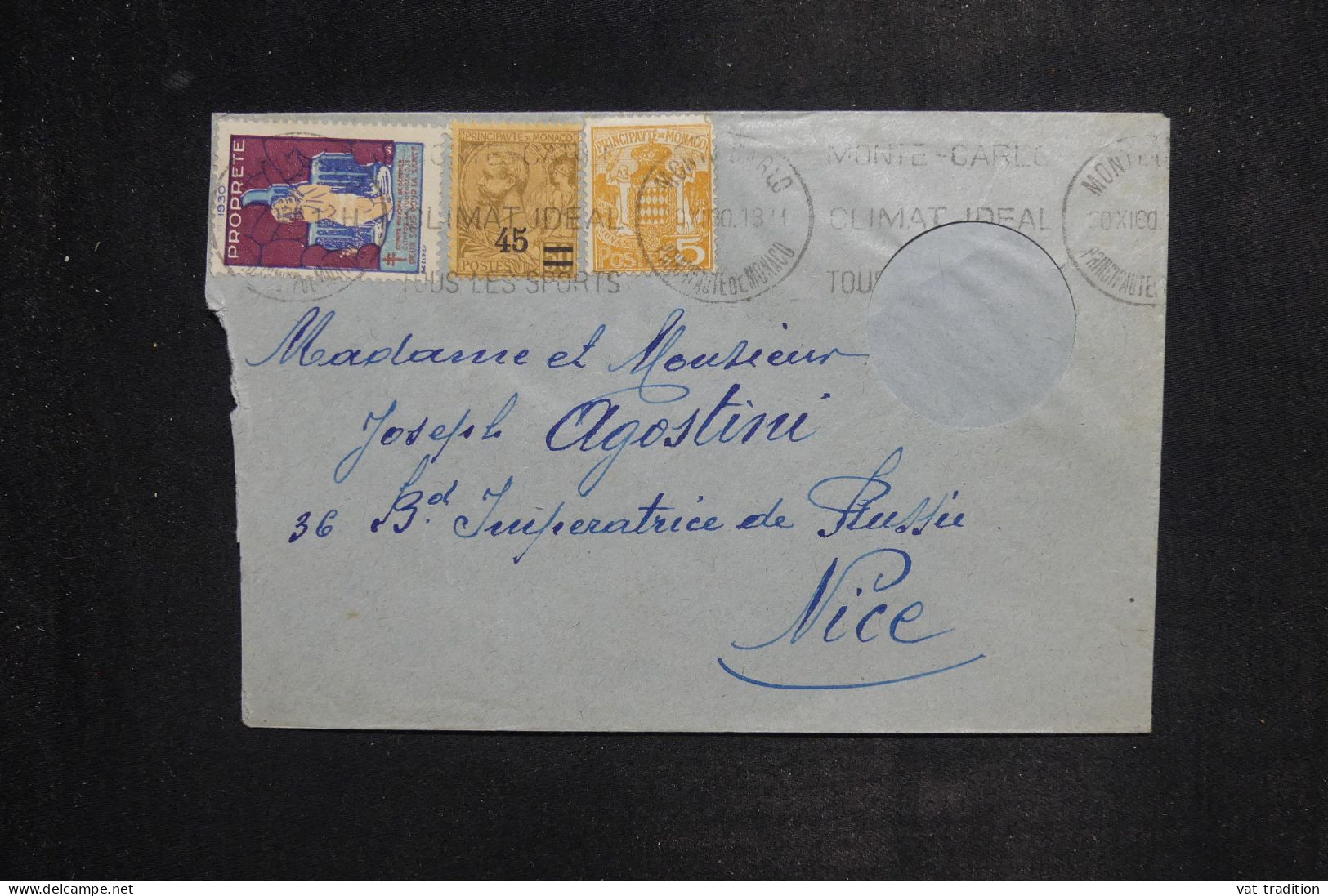 MONACO - Enveloppe Pour Nice En 1930 - L 151042 - Lettres & Documents